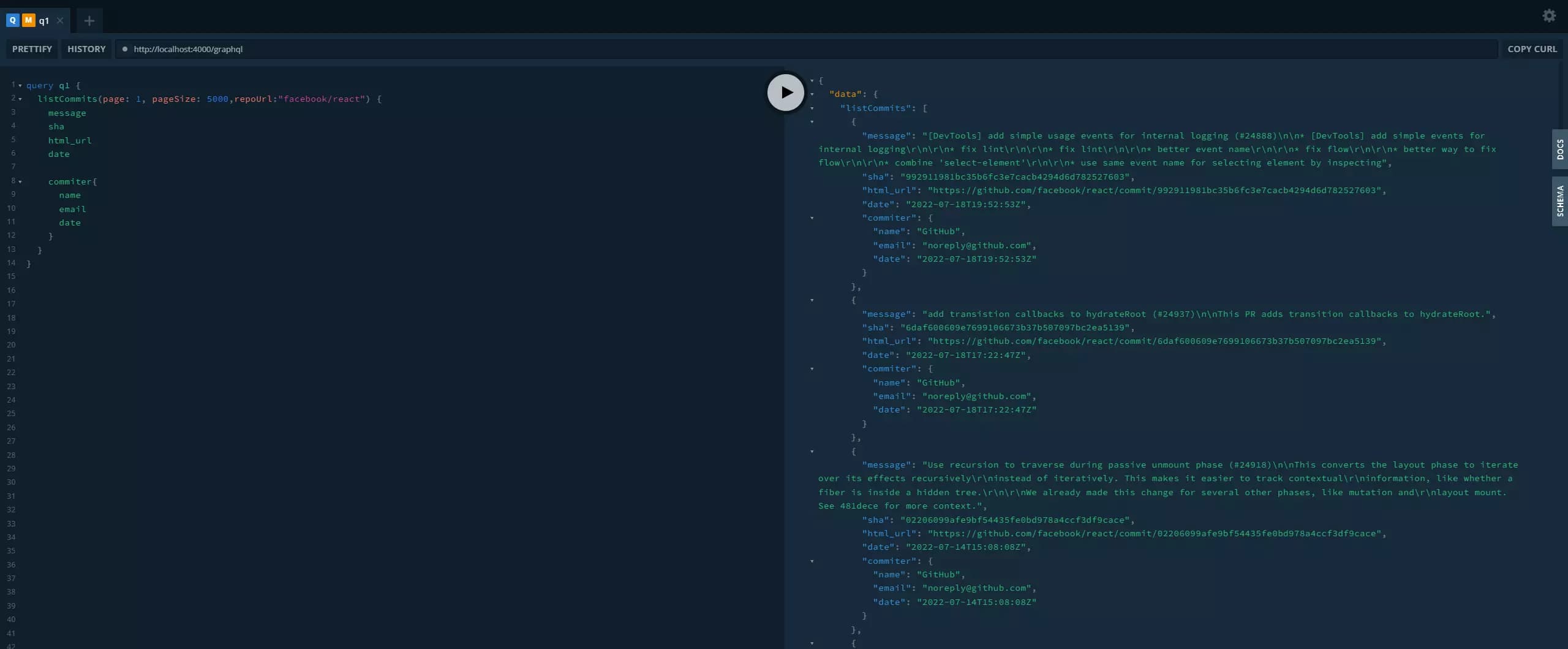 Graphql Github Commits Tracking Api